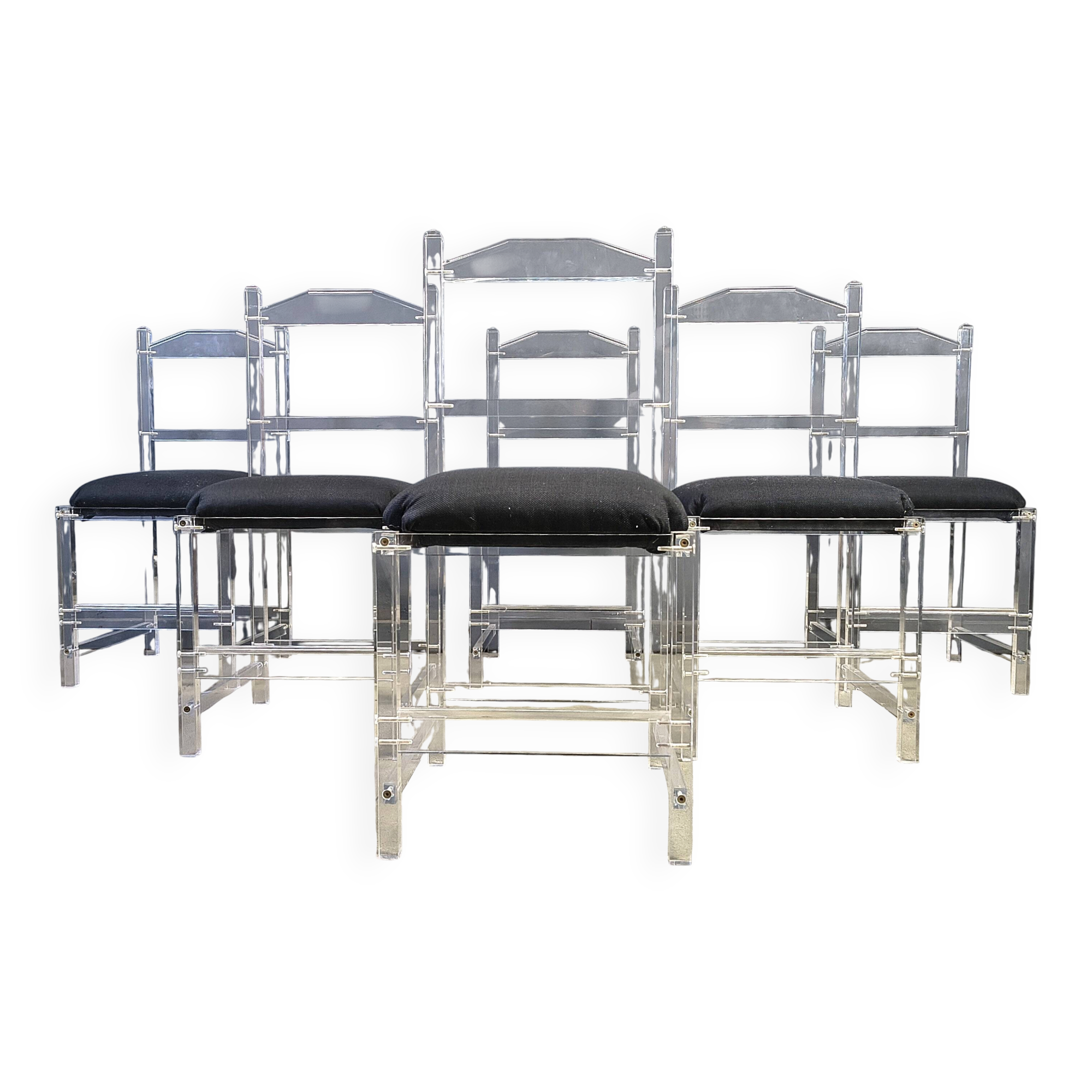 Lucite or plexi dining chairs, 1970s - set of 6