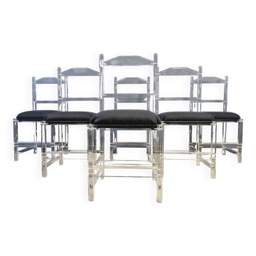 Lucite or plexi dining chairs, 1970s - set of 6