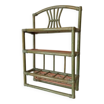 Vintage bamboo and rattan wall shelf
