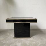 Table basse console appoint en laque noire et laiton