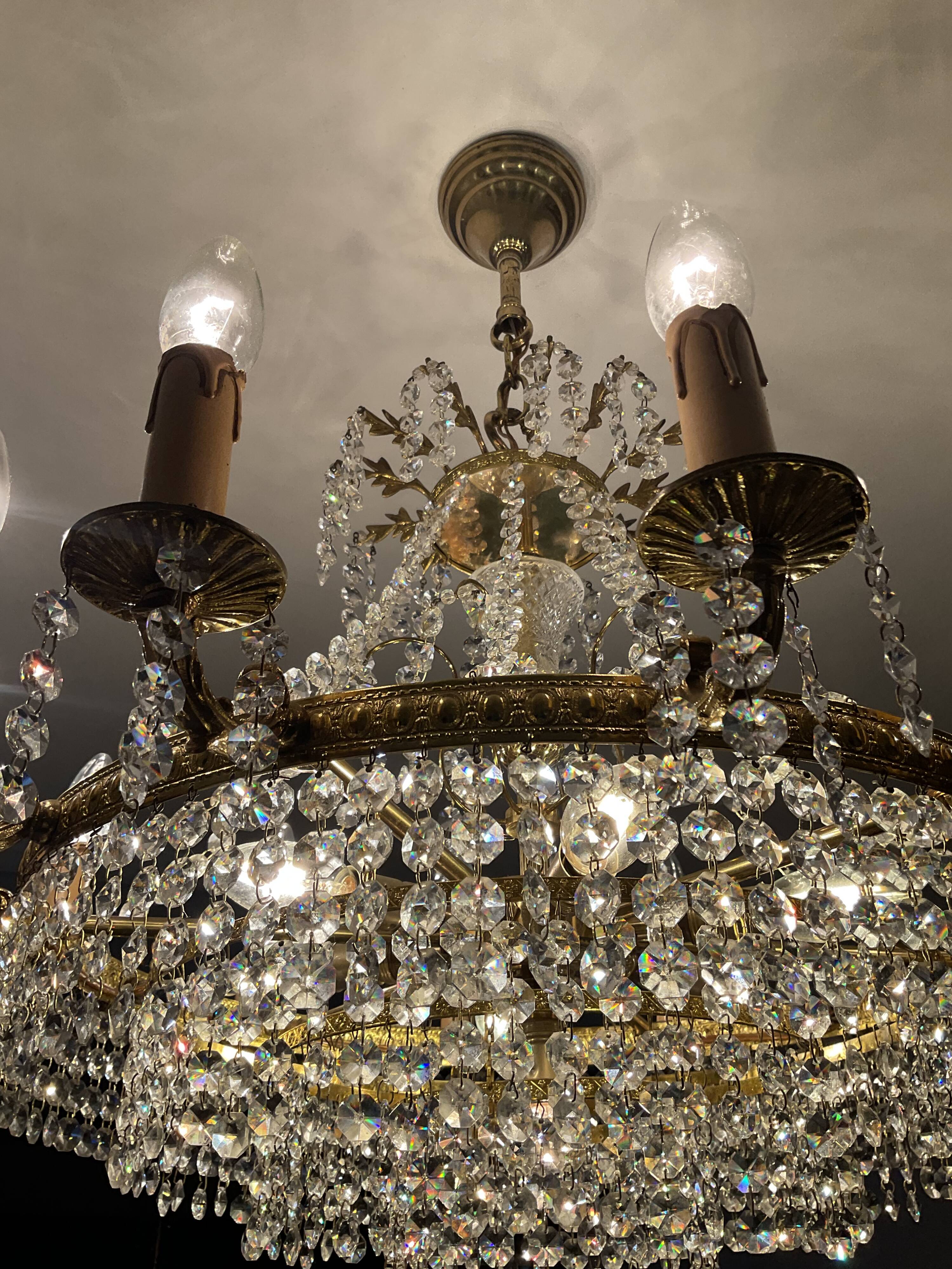 Old cascade chandelier with crystal pendants 19 lights