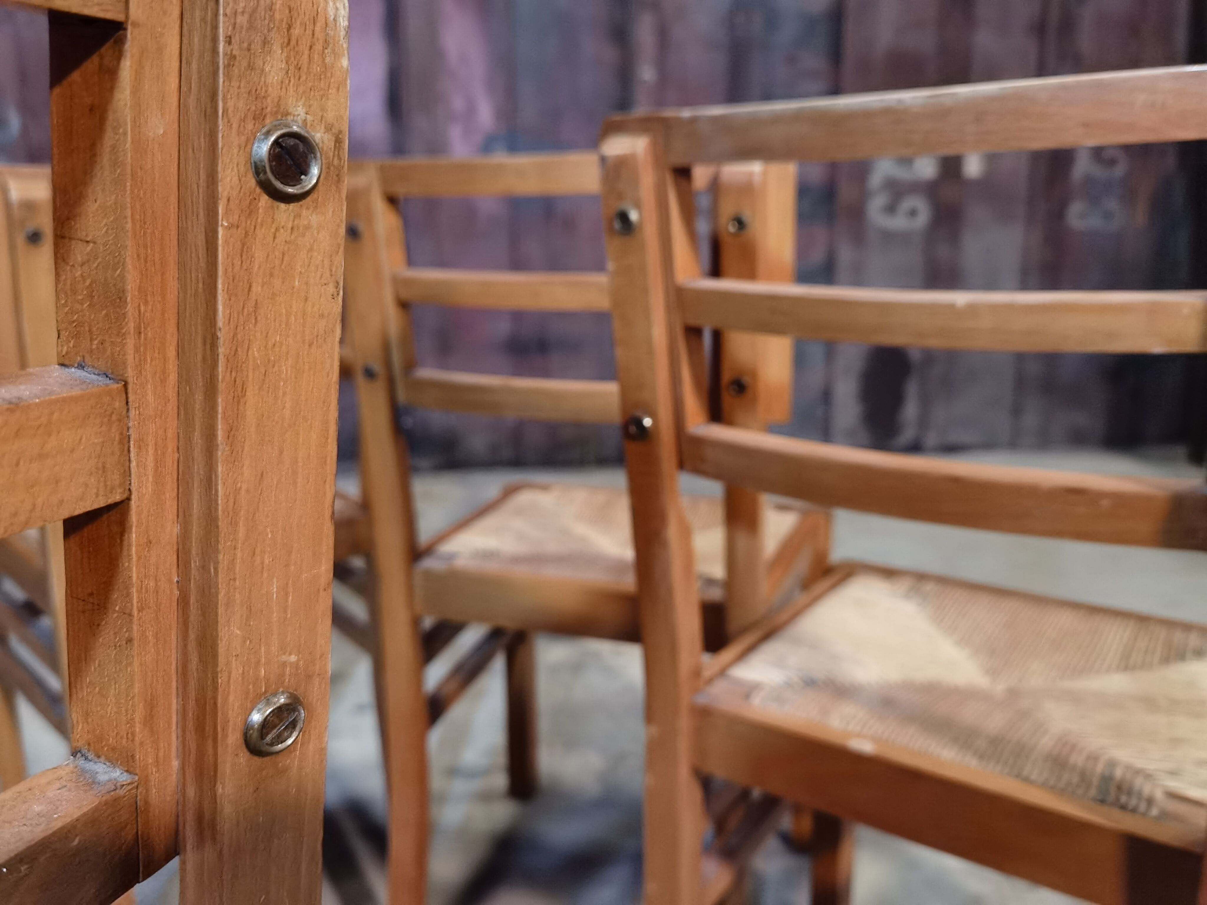 Set de 4 chaises paille de Pierre Cruège