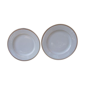 2 round dishes Limoges porcelain golden border
