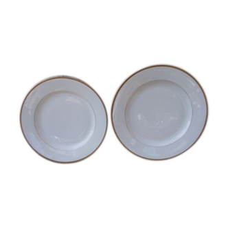 2 plats ronds porcelaine de Limoges bordure dorée