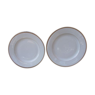 2 round dishes Limoges porcelain golden border