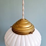Pair of Art Deco pendant lights in pressed white opaline glass, 1920-30