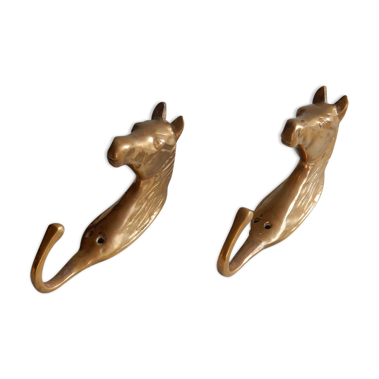 Set of 2 brass horse patères / Vintage coat hanger
