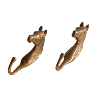 Set of 2 brass horse patères / Vintage coat hanger