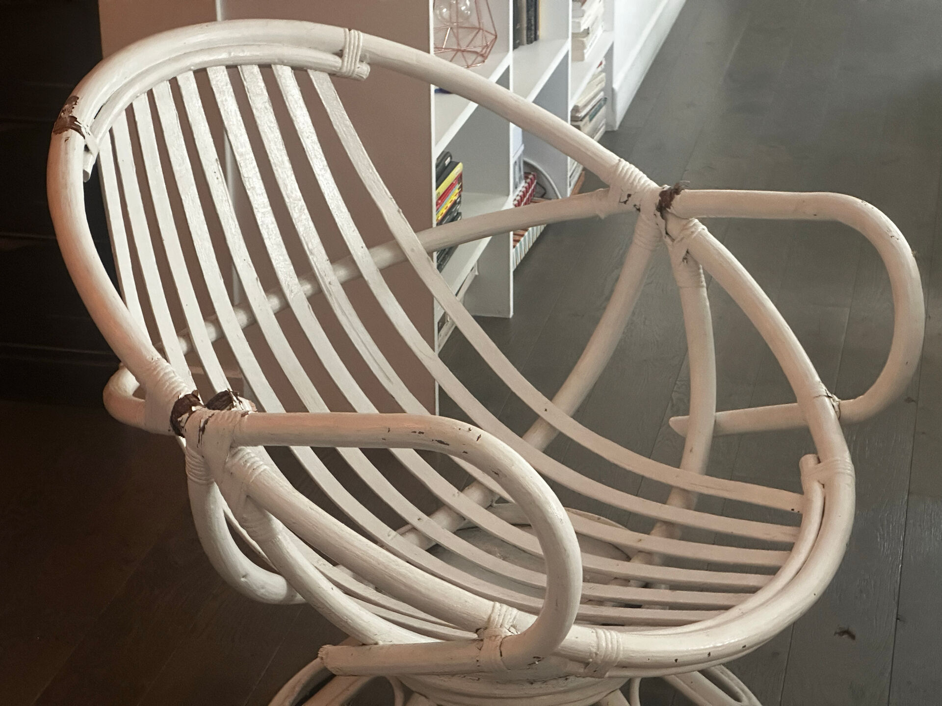 Vintage armchair in white lacquered rattan