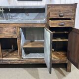 Comptoir de bar en chêne début XXème avec habillage d'époque zinc et étain