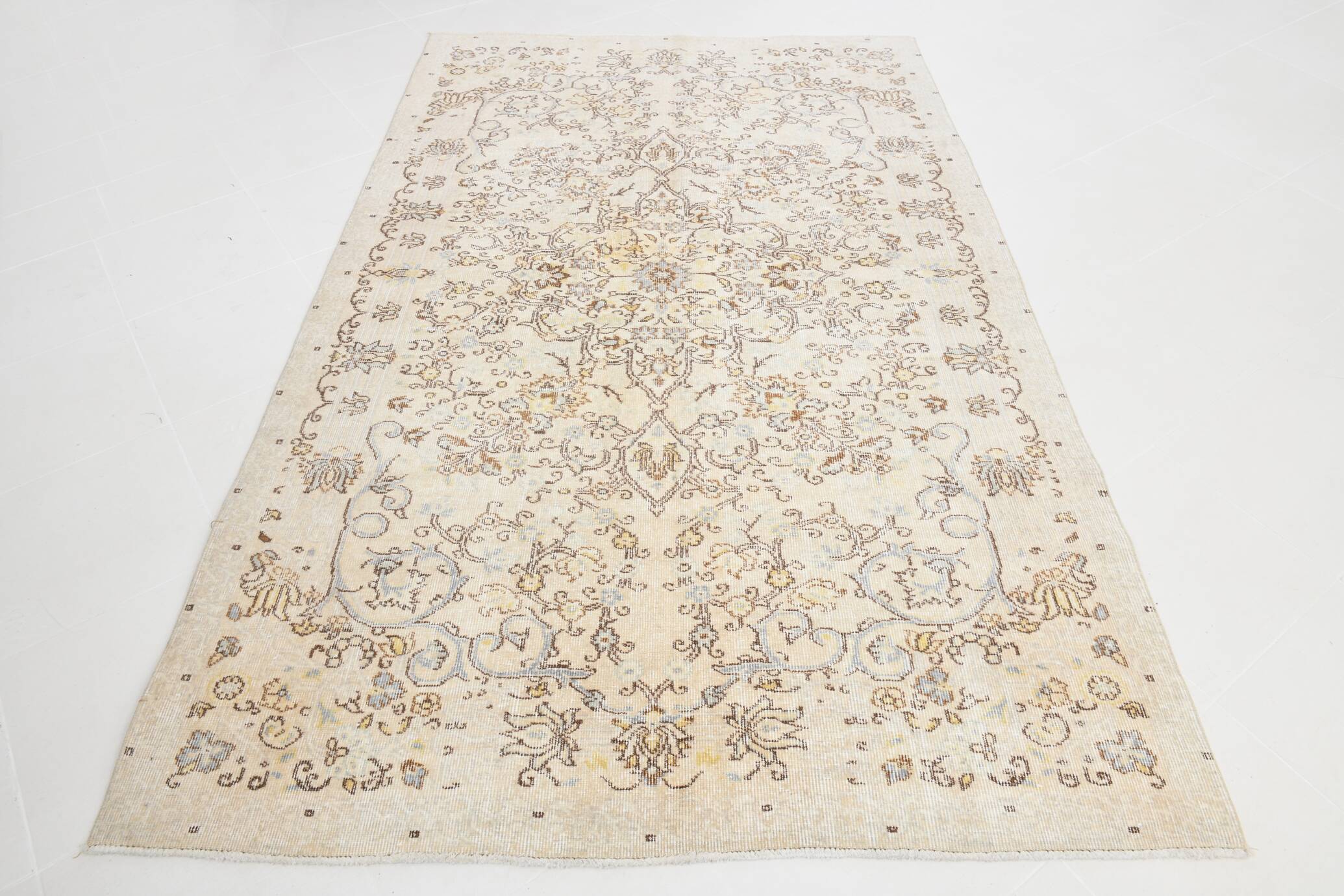 Tapis Turc Vintage Beige, Motif Floral, Tapis de Salon Classique, 170X275Cm