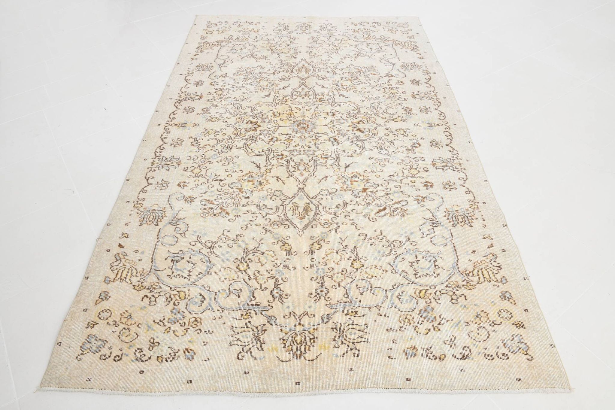 Tapis Turc Vintage Beige, Motif Floral, Tapis de Salon Classique, 170X275Cm