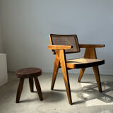 Brown solid wood stool flat circular seat