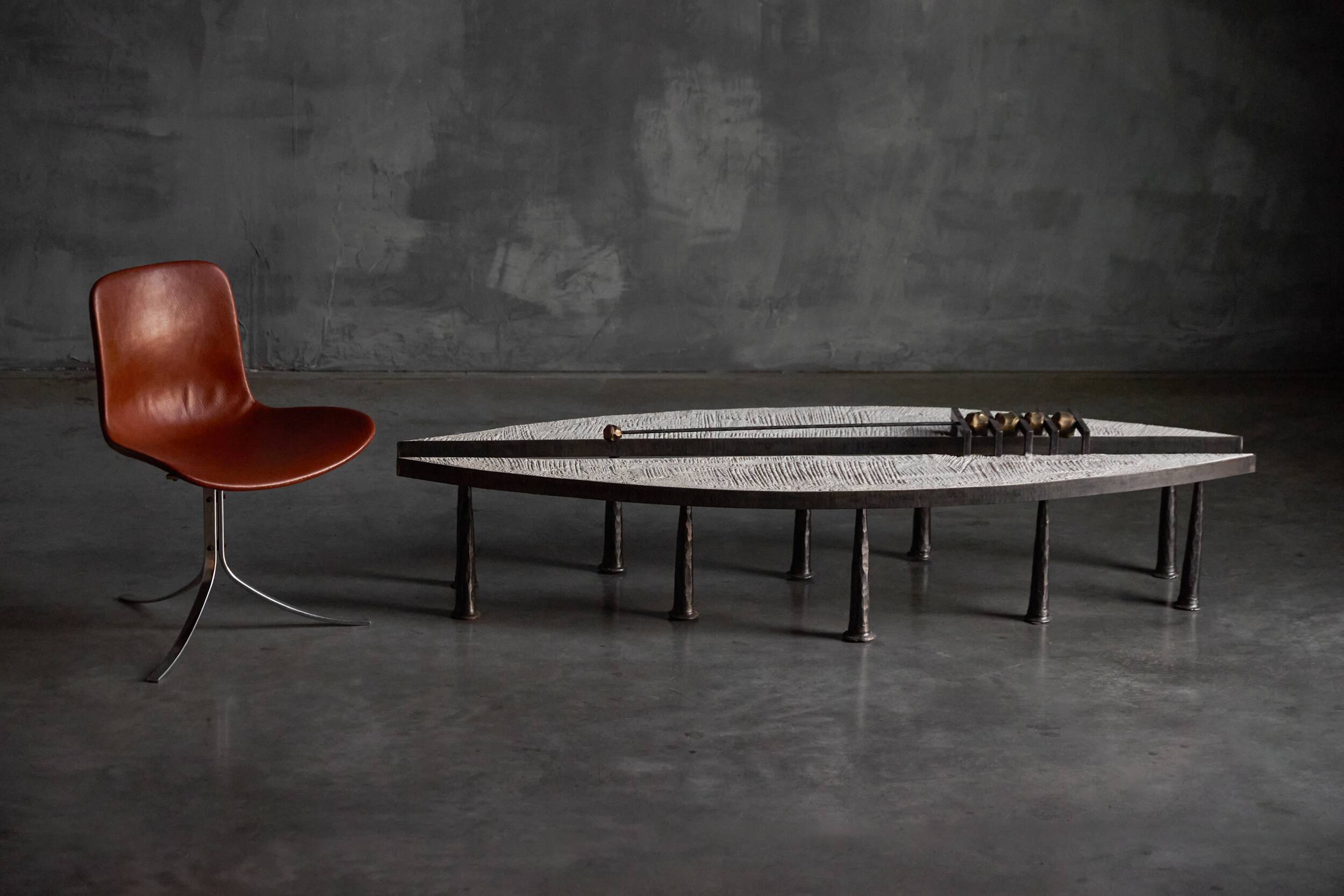 Thomas Serruys steel and stone brutalist coffee table, Belgium, 2019