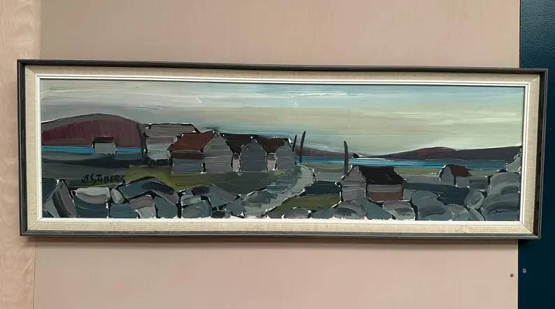 XL Original Swedish Oil on Canvas “Coastal Village” by Bo Sjöberg –Signed