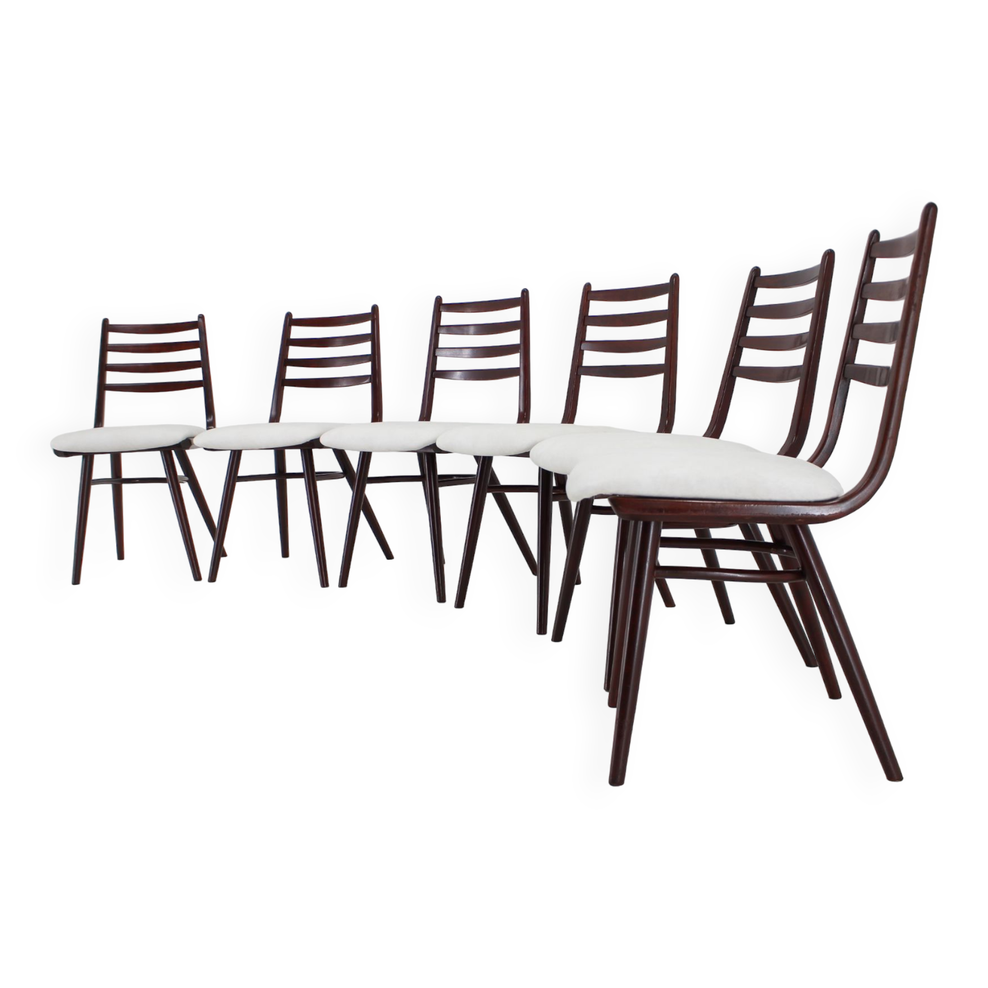 1970s Set of 6 Beech "Boomerang" dining chair ,Czechoslovakia