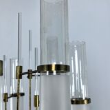 Sciolari, eight arms brass and glass tube chandelier. Italy 1960s