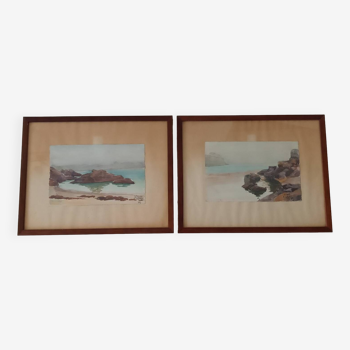Pair of watercolors by Saint Gast, 1947, signed FG