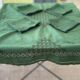 Convent tablecloth and its 4 openwork towels tinted fir green - 115x115cm -mixed linen & cotton