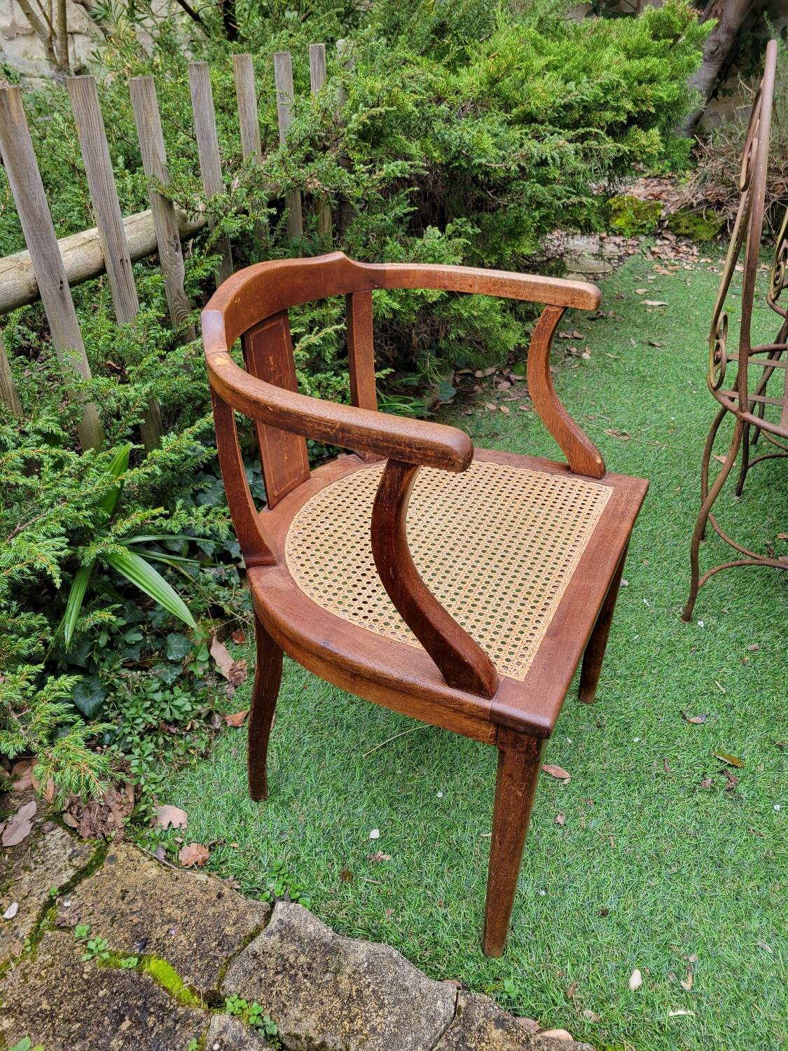 Wooden and cane office chair