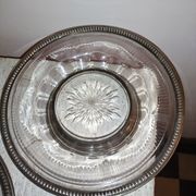 Paire de coupe plateaux verre taillé argent massif