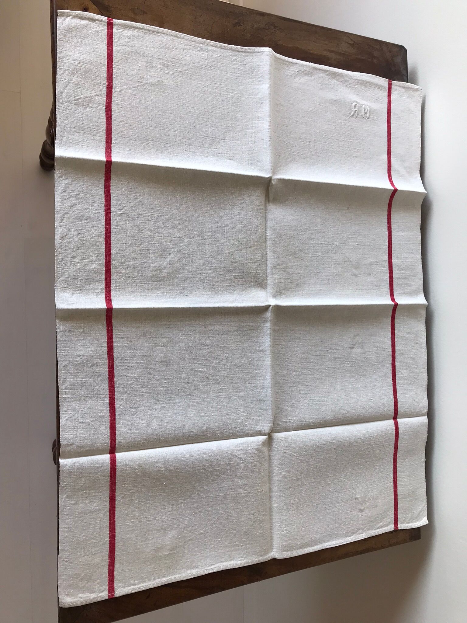 Old linen and hemp towel monogrammed MR