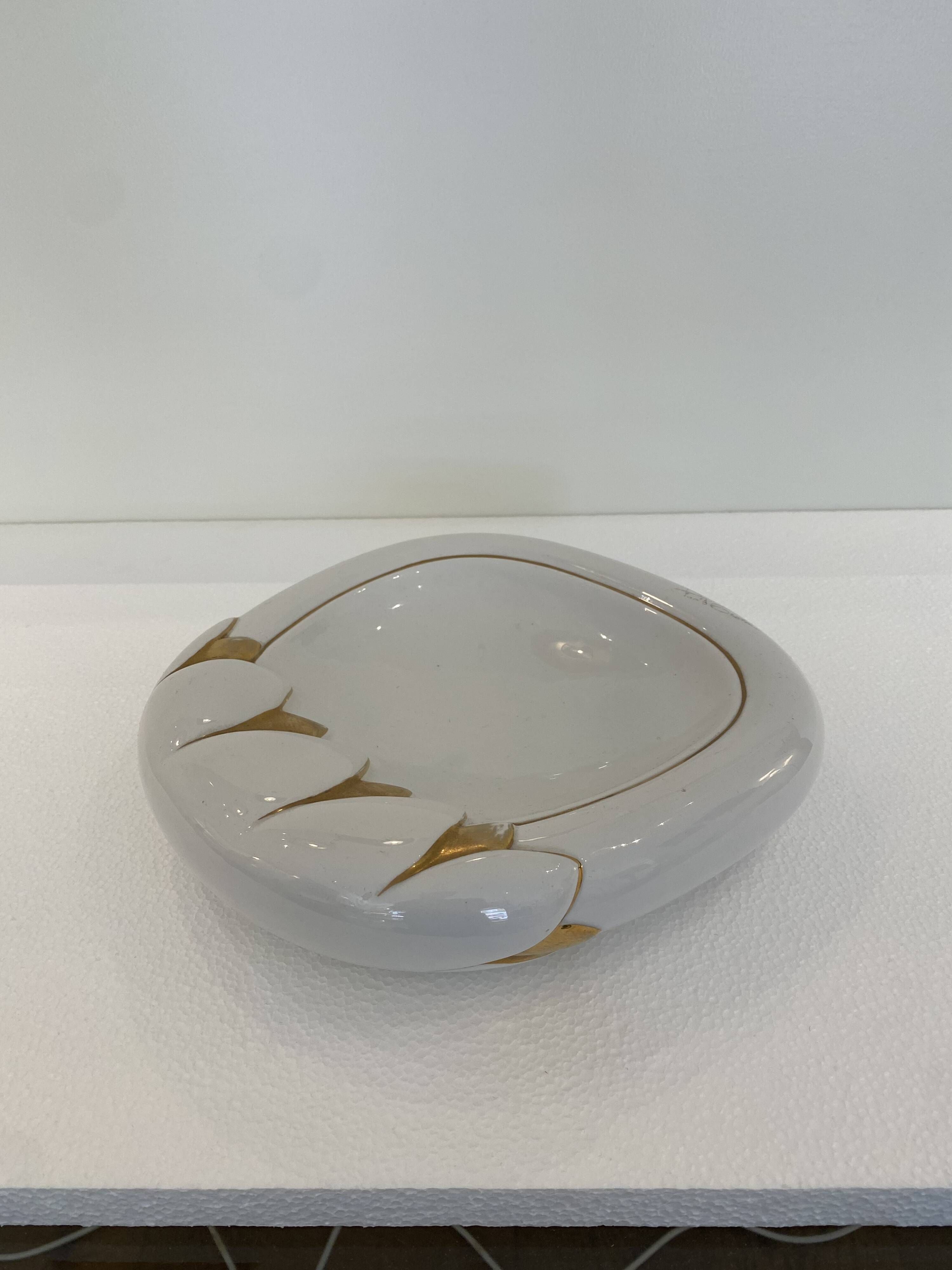 Paolo Traversi Ceramic & Gold Leaf Villari Tulip Plate Tray Vintage Italy 1