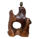Brutalist sculptural lamp base in olive wood