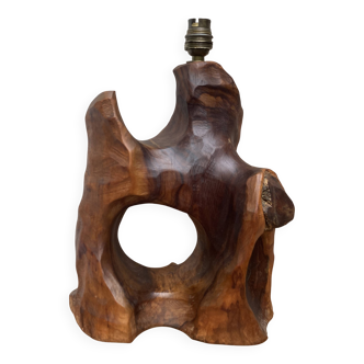 Brutalist sculptural lamp base in olive wood