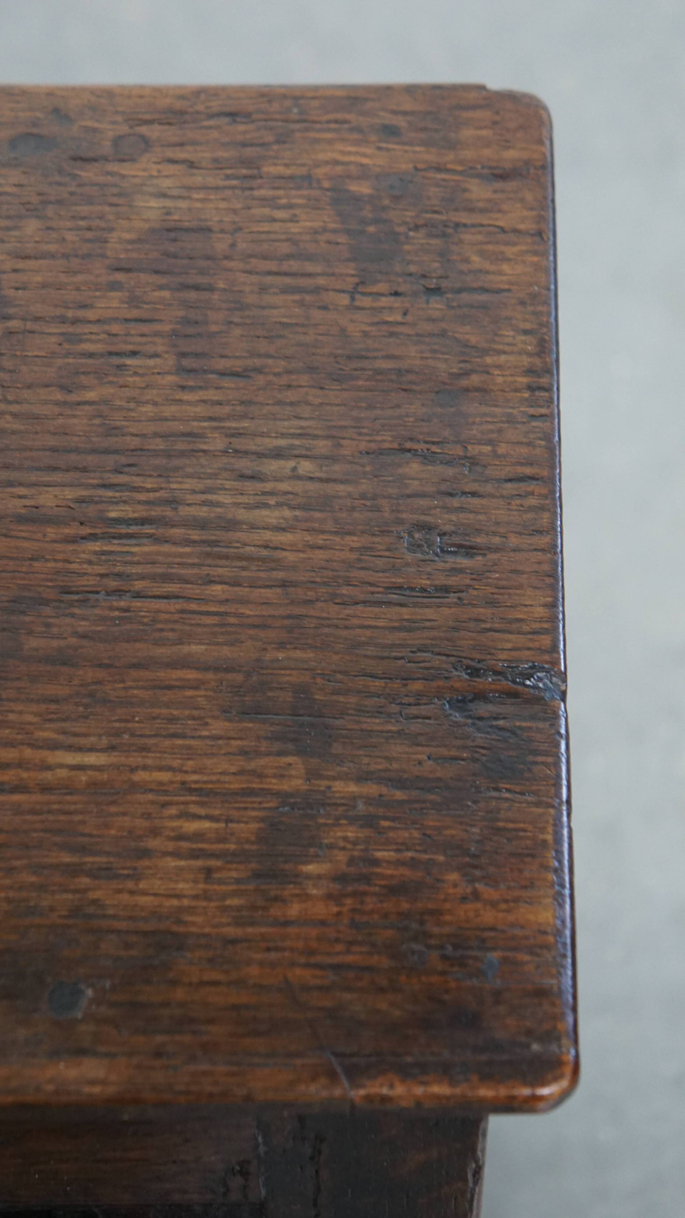 Signed Antique English Oak Joint Stool / Stool from the 17th Century