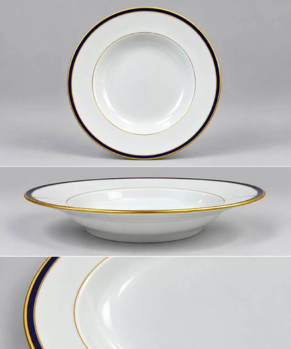 45-piece table service in Limoges porcelain by Chastagner, blue and gold.