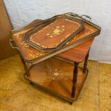 Vintage Italian Inlaid Wood Serving Trolley with Removable Tray Mid-20