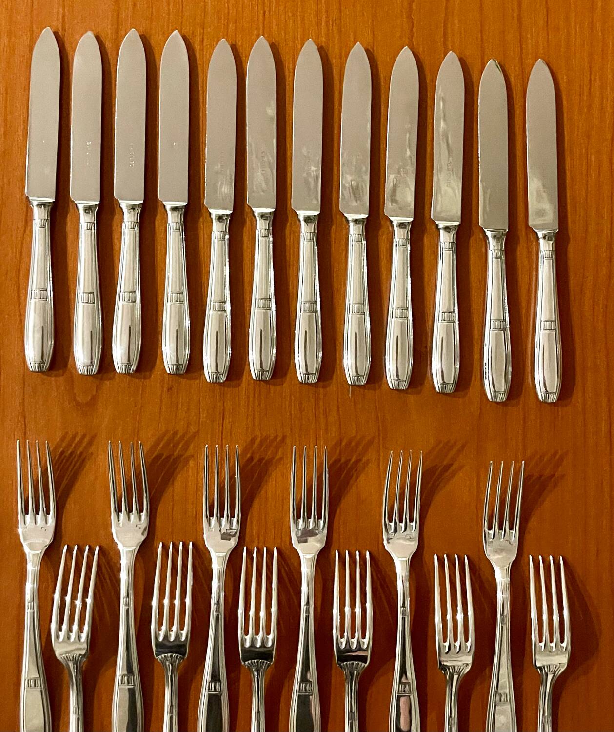 Ercuis, dessert cutlery, fruit and cheese, 36 art deco pieces