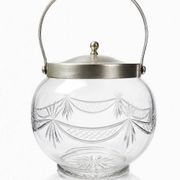 Pot/bowl with a bubble design, antique engraved crystal from Bohemia and silver-plated metal, 1920-1940.