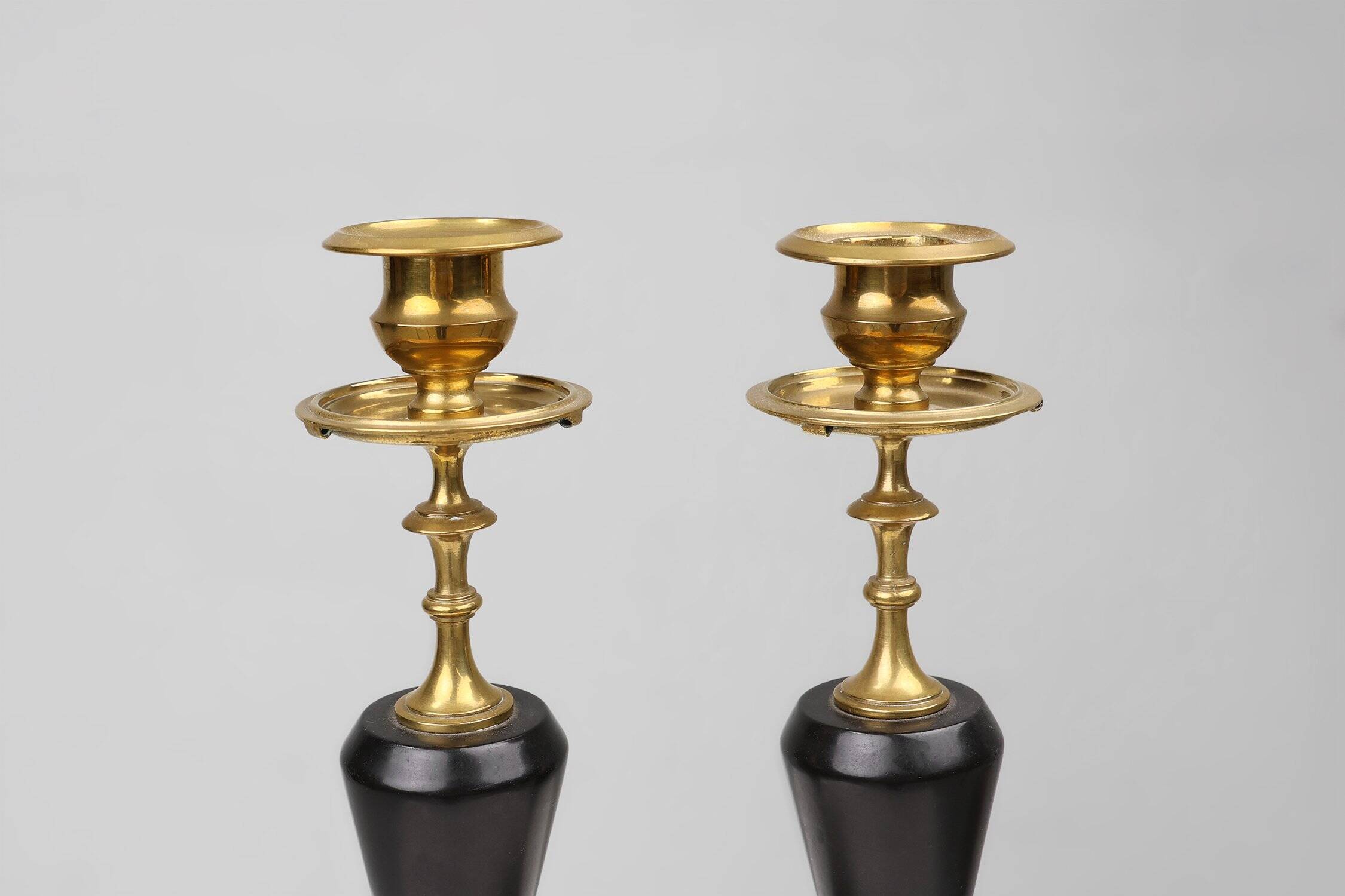 Empire Style Bronze and Ceramic Candlesticks, France, 1870s, Set of 2