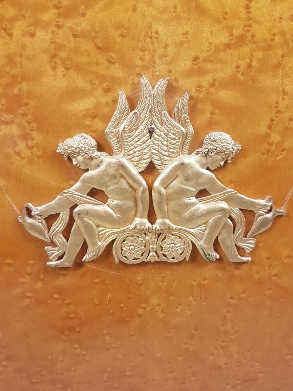 Paire de colonnes de style empire - placage de cèdre - laiton et marbre