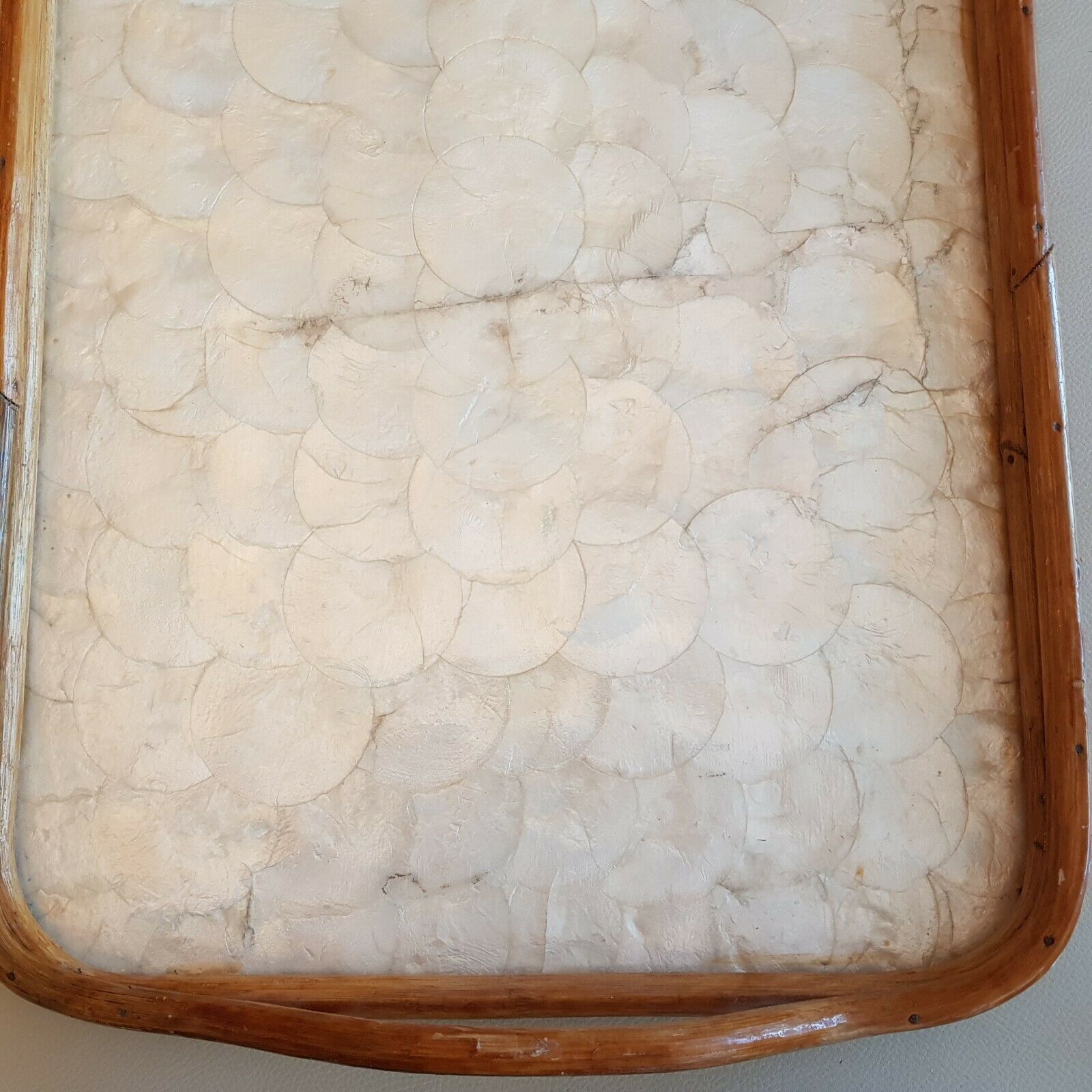Vintage mother-of-pearl and bamboo tray 54 x 37 cm
