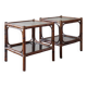 Pair of bamboo and rattan bedside tables, smoked glass tops.