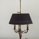 French Empire Bronze Bouillotte 3 Light Table Lamp Dark Green Shade 4229