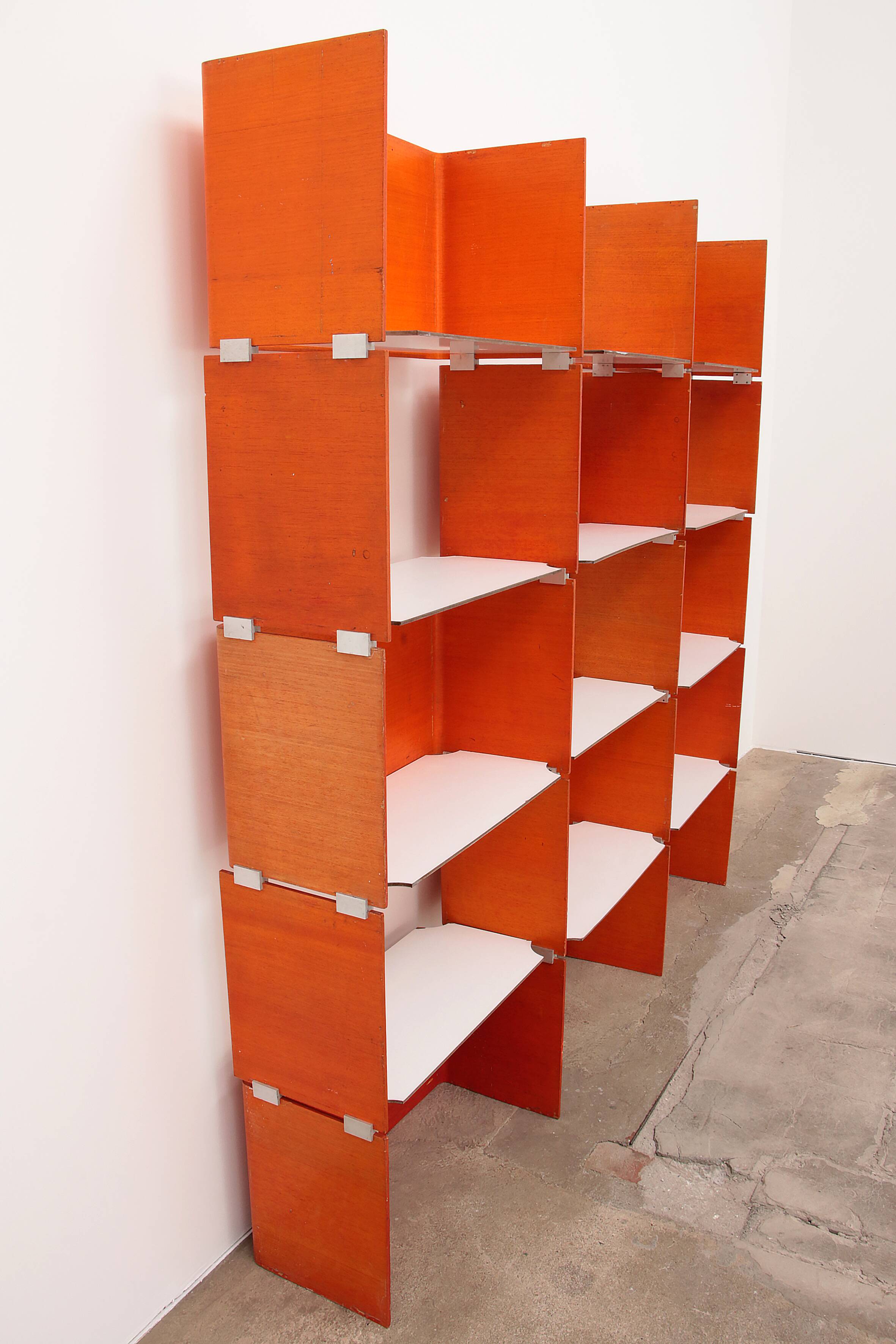 Modular French wall furniture orange made in the 60s.