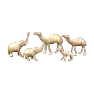 Vintage brass camels and elephants