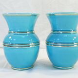 Pair of TURQUOISE BLUE AND GOLD VERCERAM vase