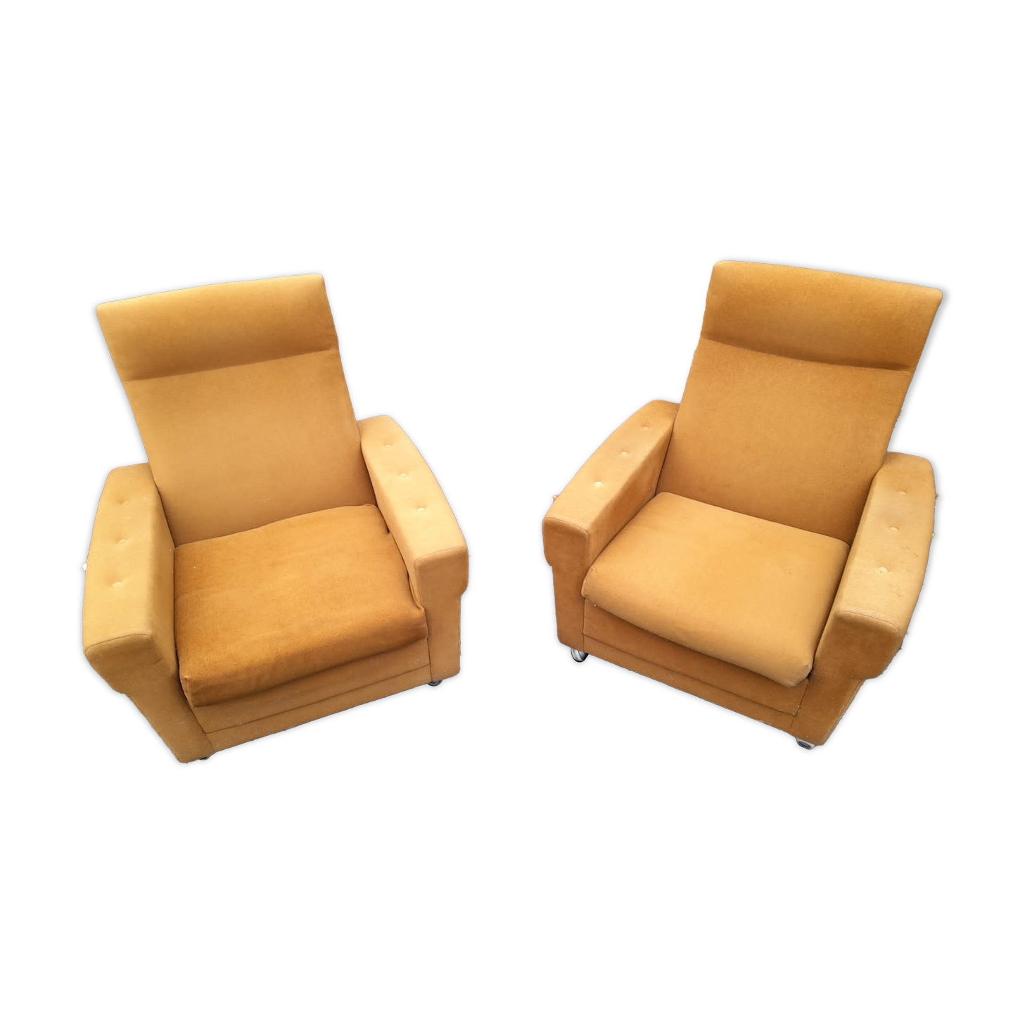 Pair of armchairs from the 70s in ochre velvet