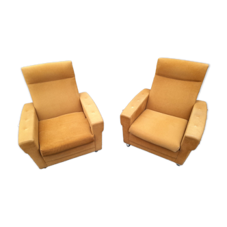 Pair of armchairs from the 70s in ochre velvet