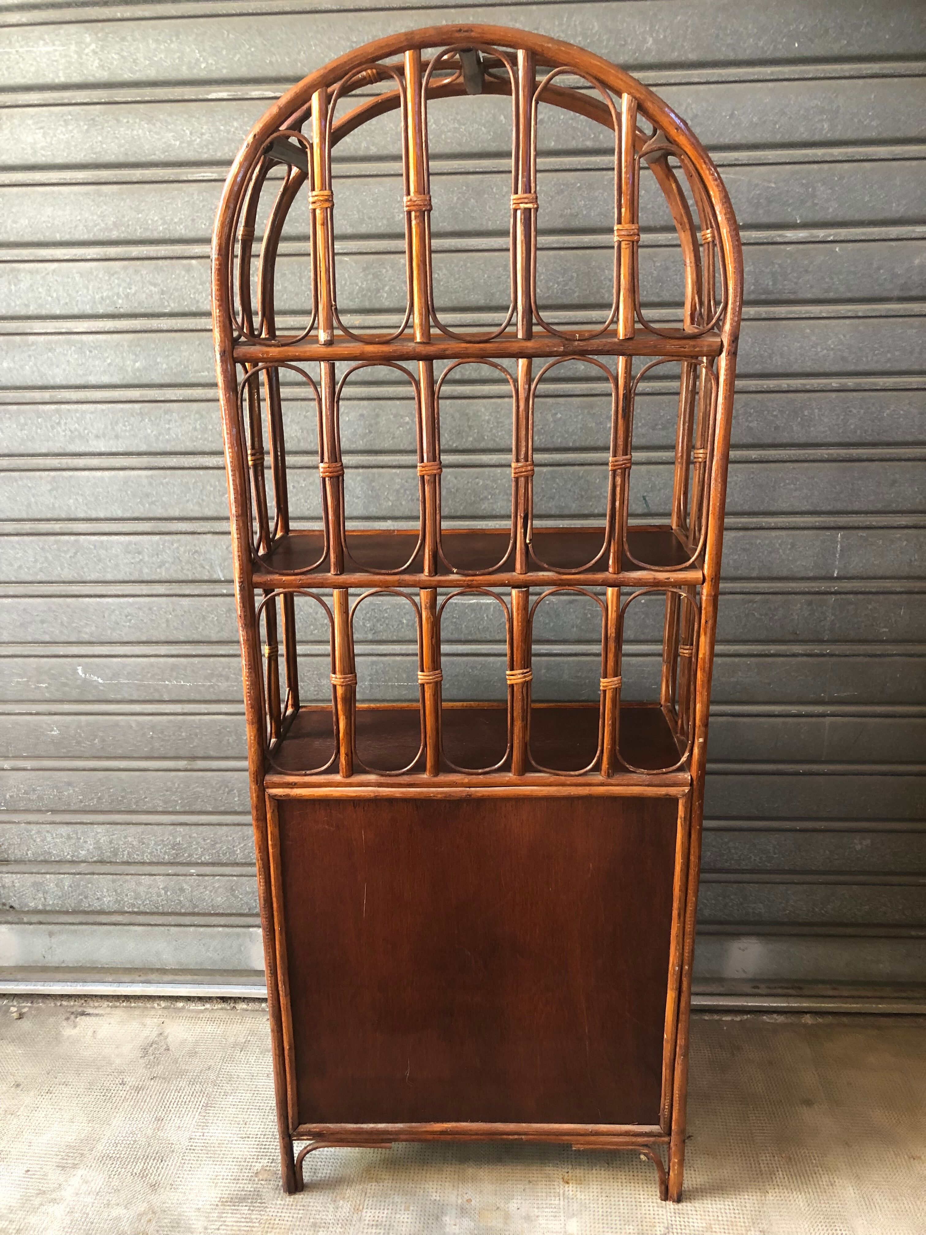 Rattan shelf with storage from the 1970s