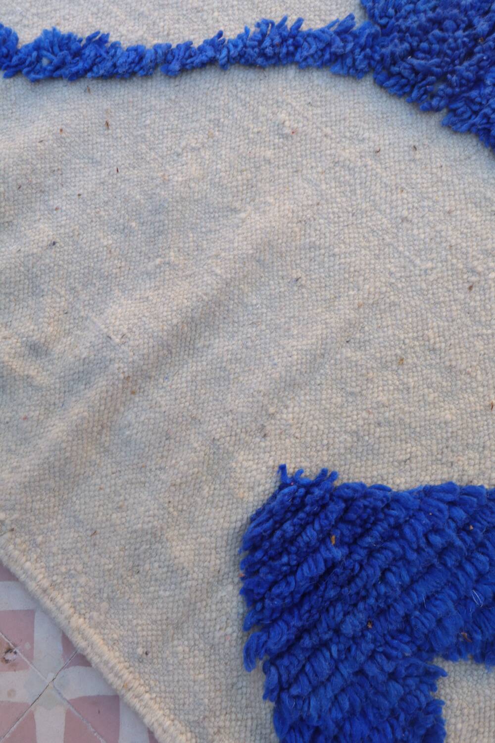 Klein blue and white Berber rug with abstract relief