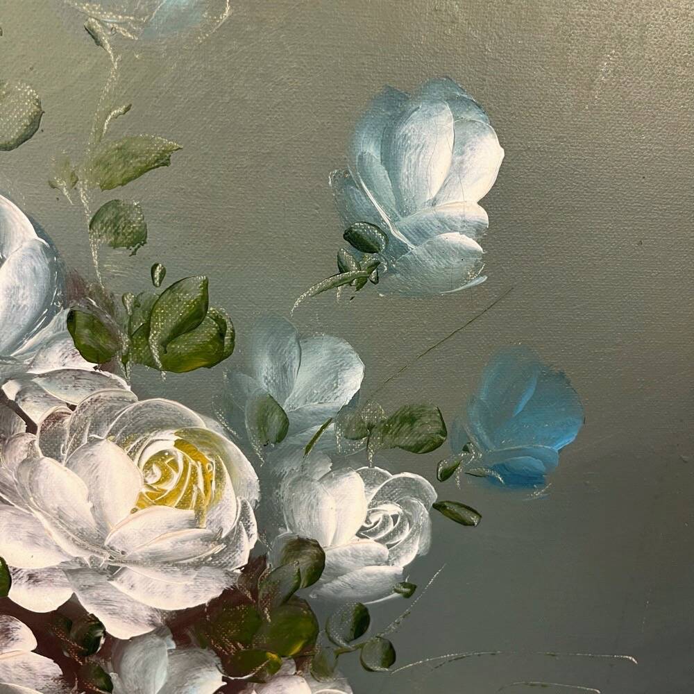 Nature Morte huile sur toile bouquet de roses blanches