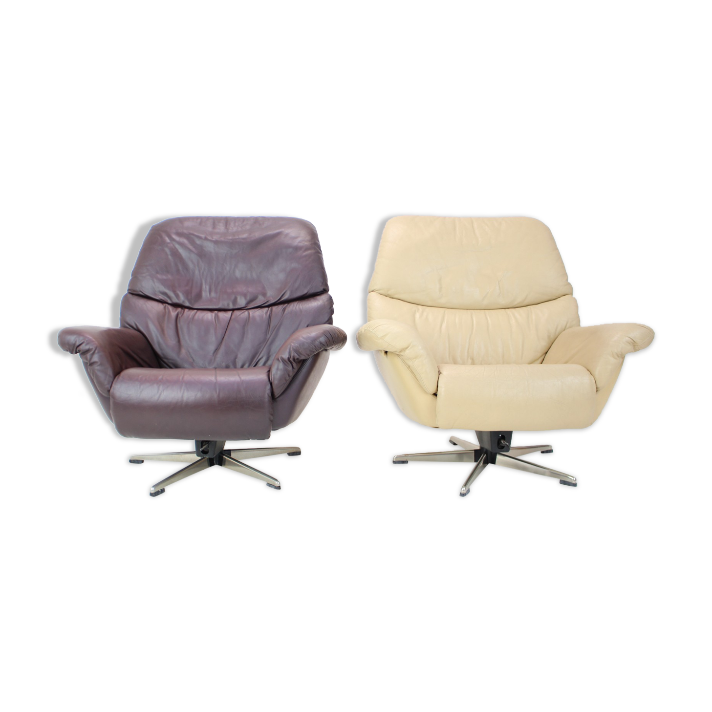 Set of two scandinavian adjustable leather armchairs by peem, 1970s, finland