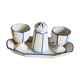 2 Coquetiers & Salière on Art Deco Plateau Blue & White earthenware