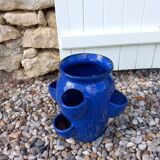 Blue glazed terracotta strawberry pot